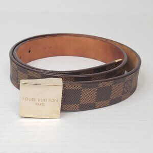 Authentic Louis Vuitton Brown Gold Checkered Damier Ebene Belt lux170-092225